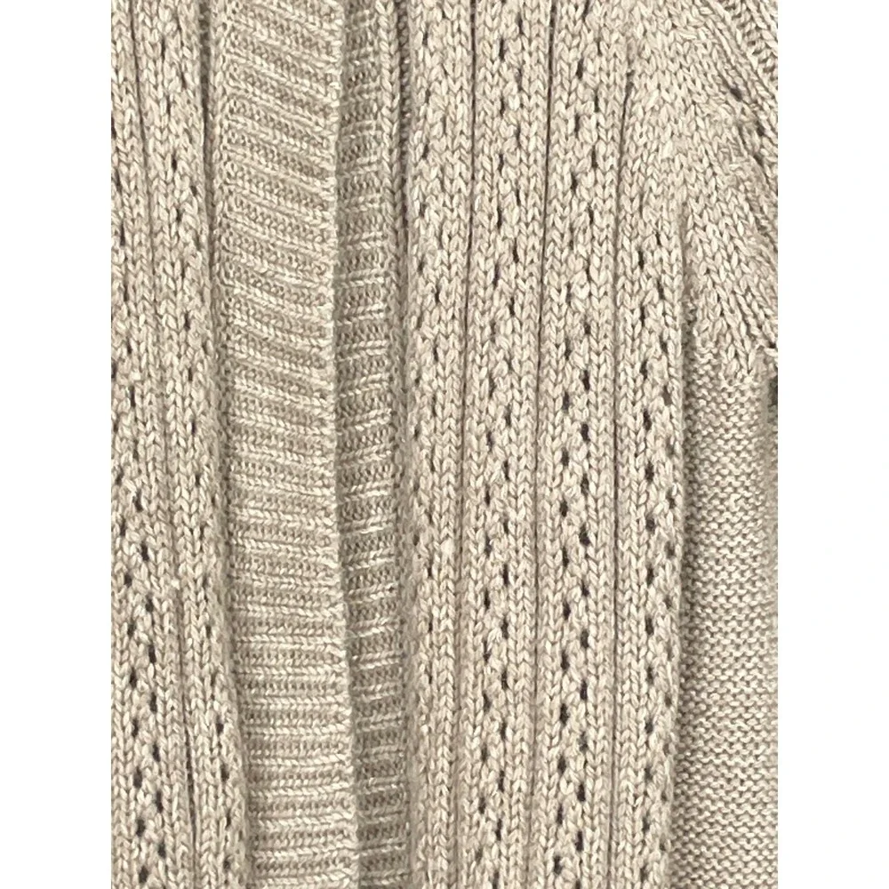 Chicos Womens Cardigan 2 M/L Sweater Beige Wool Blend Short Sleeve Mohair Wool